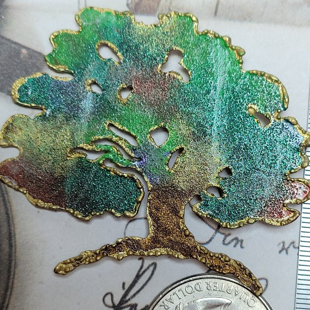 Art Studio Copper Green Tree of Life Brooch Pin Nature Forest Jewelry
